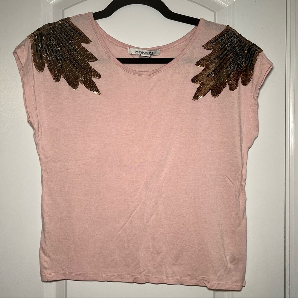 Forever 21 Blush Pink Blouse with Bronze Sequin Accents